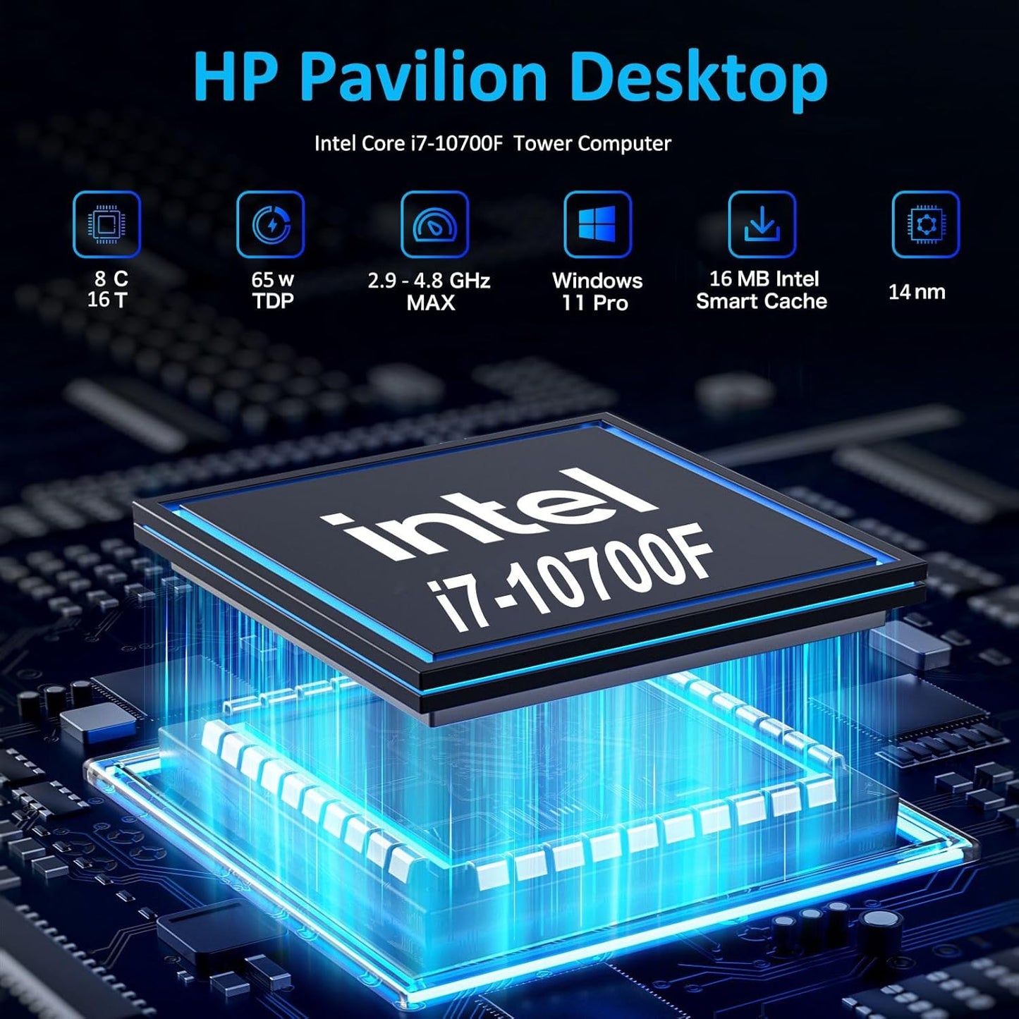HP Pavilion Tower Desktop Computer, Intel 8-Core i7-10700F up to 4.8GHz, 64GB DDR4 RAM, 2TB PCIe SSD, GeForce GT 610 2GB, WiFi 6, Bluetooth, RJ-45, Type-C, KB & Mouse, Black, Windows 11 Pro, Tichang