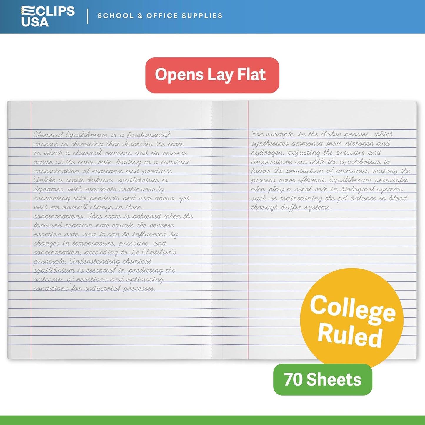 E-CLIPS USA Non Spiral Notebook, 1 Subject, College Ruled Notebook, Journal Notebook, Notebooks Bulk, School Supplies, Perforated Edges, 6 Colors, 70 Sheets (6, College Ruled)