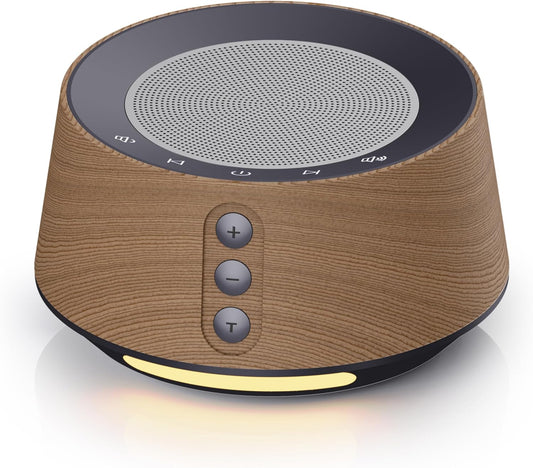 BGOVERSS White Noise Sound Machine with 20 Soothing Sounds, 10 Colors Night Light Sleep Machines Home Office Travel, 5 Timers and Memory Feature Sound Machine for Nursery Baby Kids Adults (Wood)