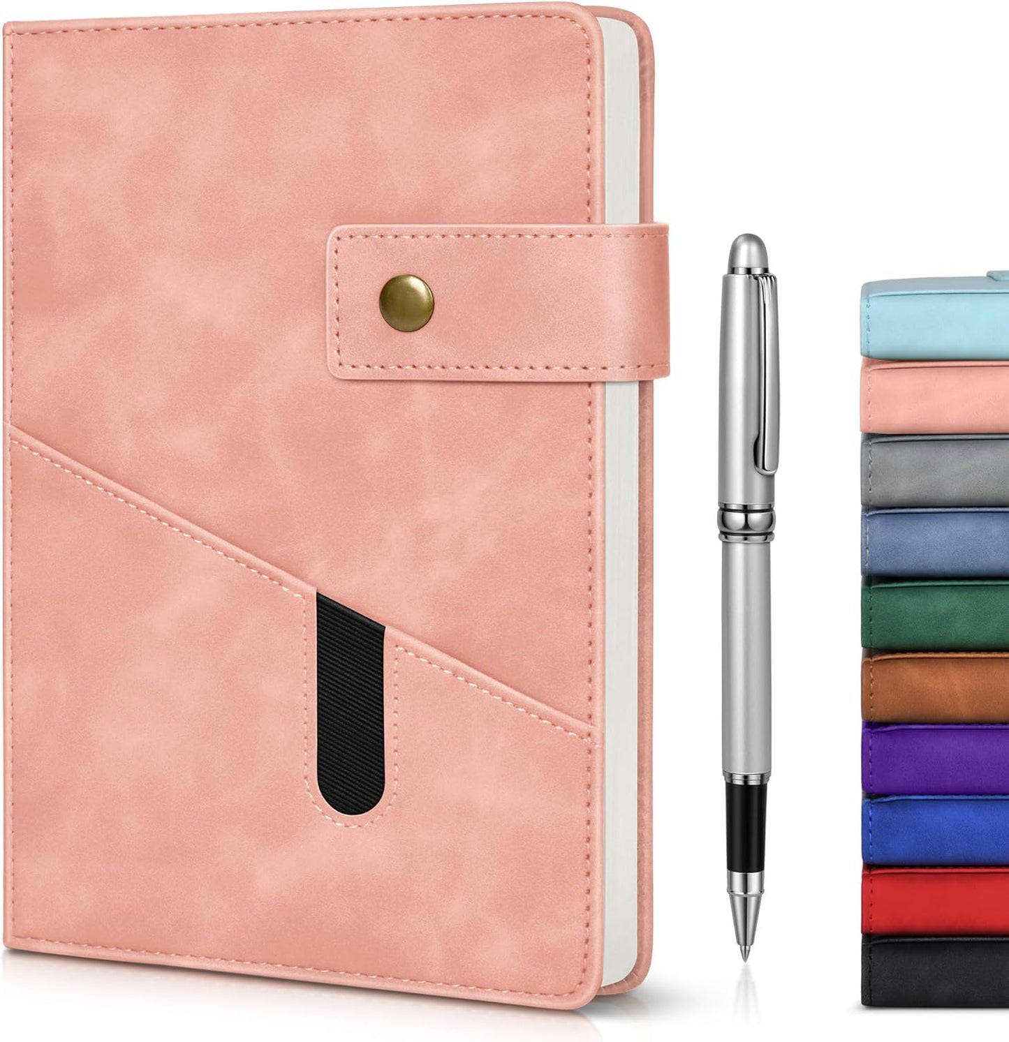 Pink A5 Lined Leather Journal Notebook for Men Women,5.9" X 8.4" Personalized Hardcover Journal with Pen,200 Pages 100 Gsm Thick Ruled Paper Daily Diary for Travel,Business,Work,Writing