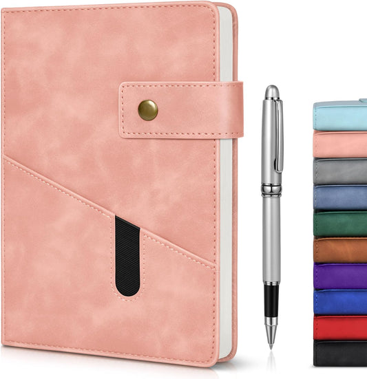 Pink A5 Lined Leather Journal Notebook for Men Women,5.9" X 8.4" Personalized Hardcover Journal with Pen,200 Pages 100 Gsm Thick Ruled Paper Daily Diary for Travel,Business,Work,Writing