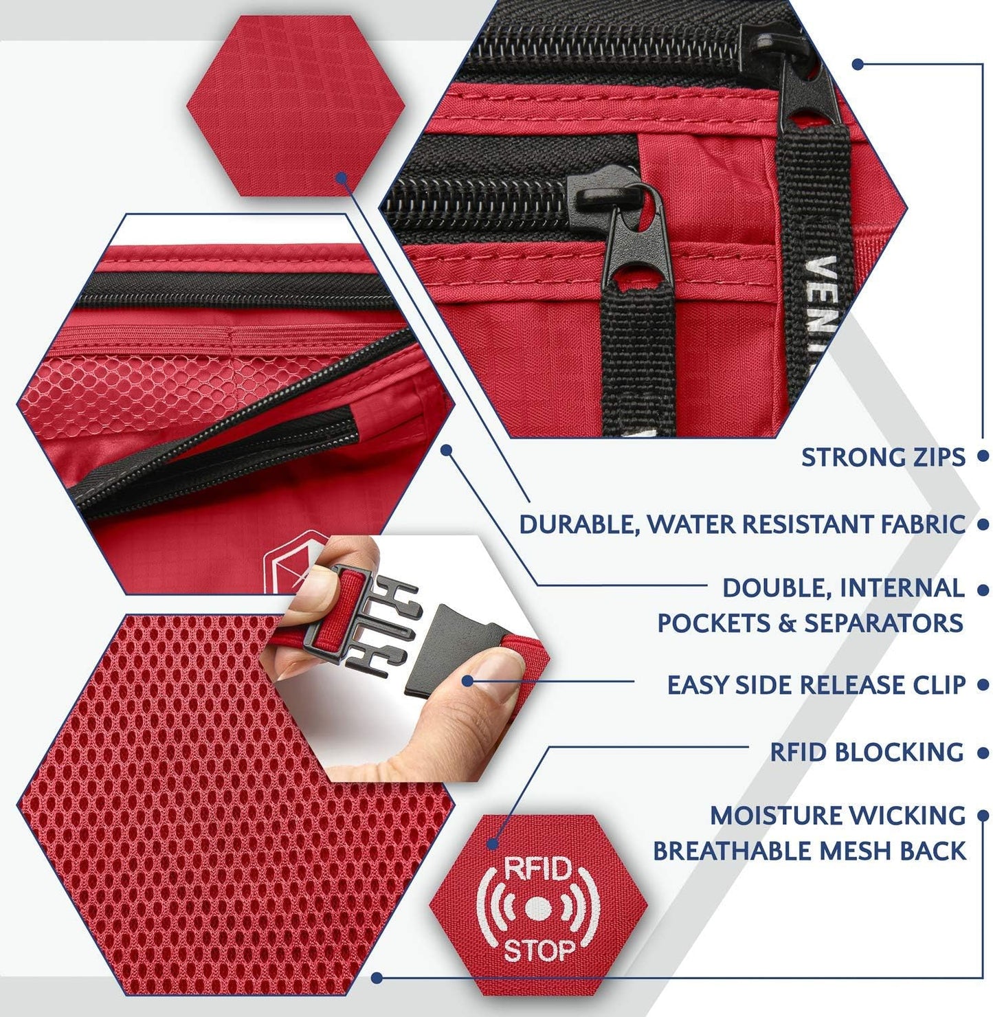 VENTURE 4TH Travel Money Belt - Slim Passport Holder RFID Blocking Travel Pouch to Protect Cash, Credit Cards and Travel Documents (Red)