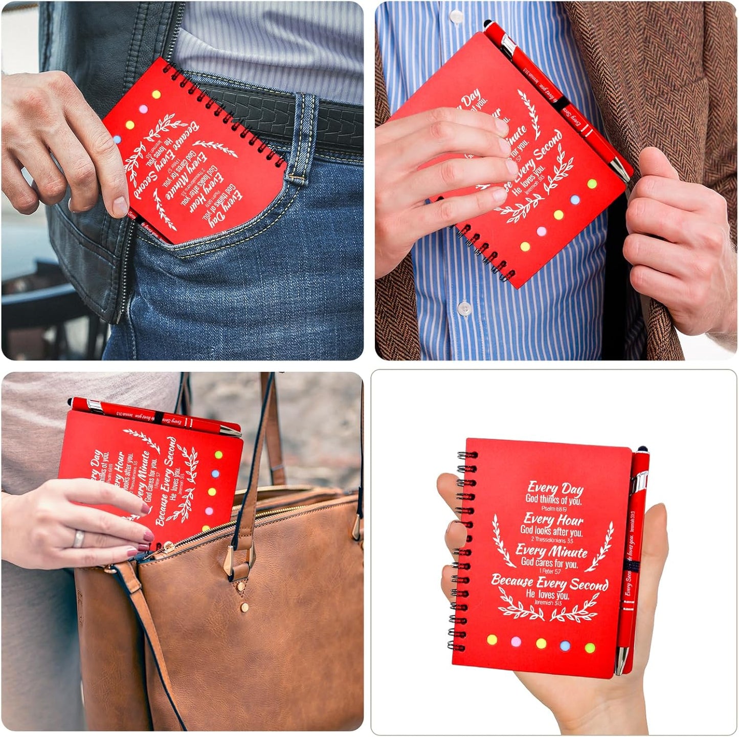 40 Pcs Bulk Fathers Day Christian Gifts Prayer Journal for Woman - 20 Set Religious Notepad with Christian Pen - Bible Notebook - Church Gifts for Inspirational, Bible Study, Devotions ( Red )