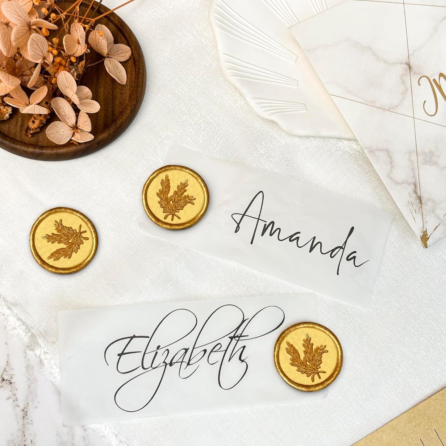 25Pcs Wax Seal Stickers Handmade Envelope Seals Self Adhesive Wax Stickers for Wedding Party Invitations, Envelope, Gift Wrap, Christmas(Rosemary Style, Gold)