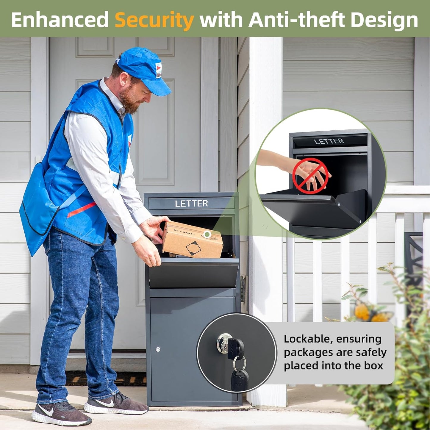 Package Delivery Boxes for Outside, Extra Large Capacity Modern Mailbox, Outdoor Freestanding Porch Box for Package (Black)