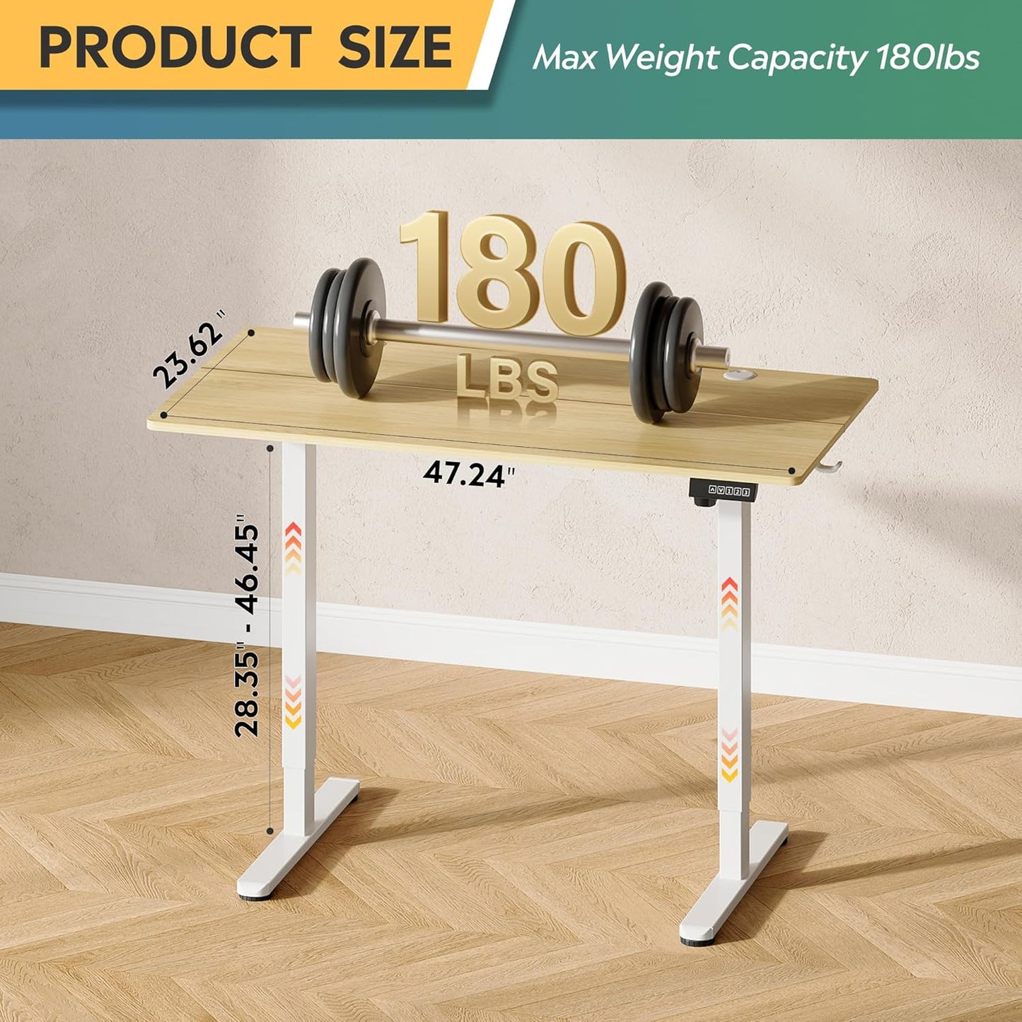 DEVAISE 48 Inch Electric Standing Desk, 3 Adjustable Height Stand up Desk for Home Office, Ergonomic Sit to Stand Desk with LED Touchscreen, Headphone Hook, 3 Memory Preset Computer Desk (Maple)