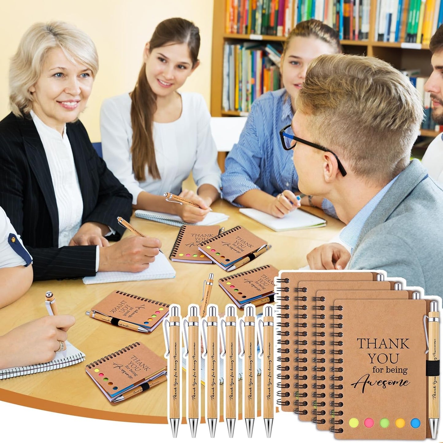 30 Sets Employee Appreciation Gifts Bulk Inspirational Spiral Notebooks with Sticky Notes Motivational Journals Ballpoint Pens Thank You Gifts for Teacher Nurse Coworker (30, Thank)