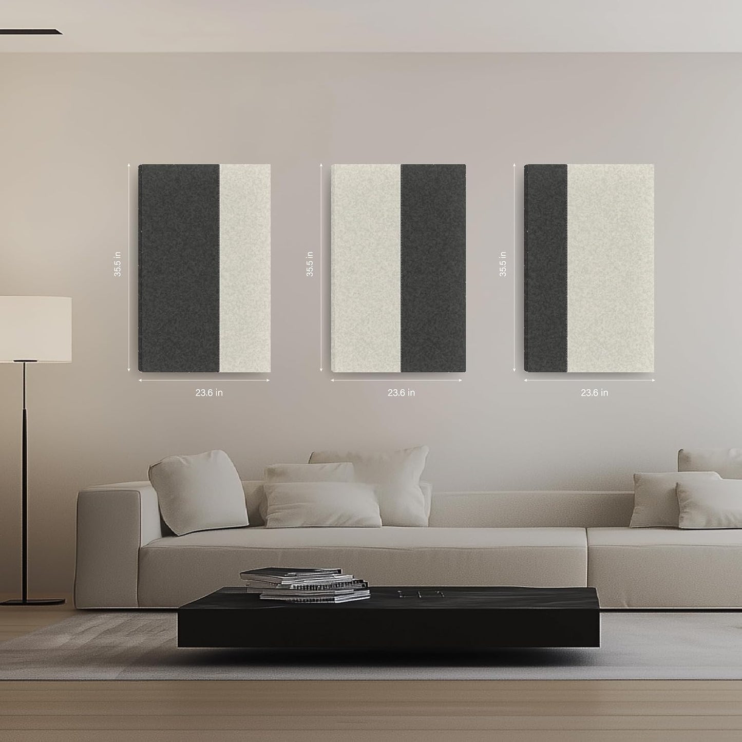 3-Pack Stitched Fabric Acoustic Panels Sound Absorbing, 3-Piece 35.5x23.6 Inches Sound Proof Foam Panels for Walls, Sound Dampening Wall Panels for Home, Office. Dark Gray and Light Gray
