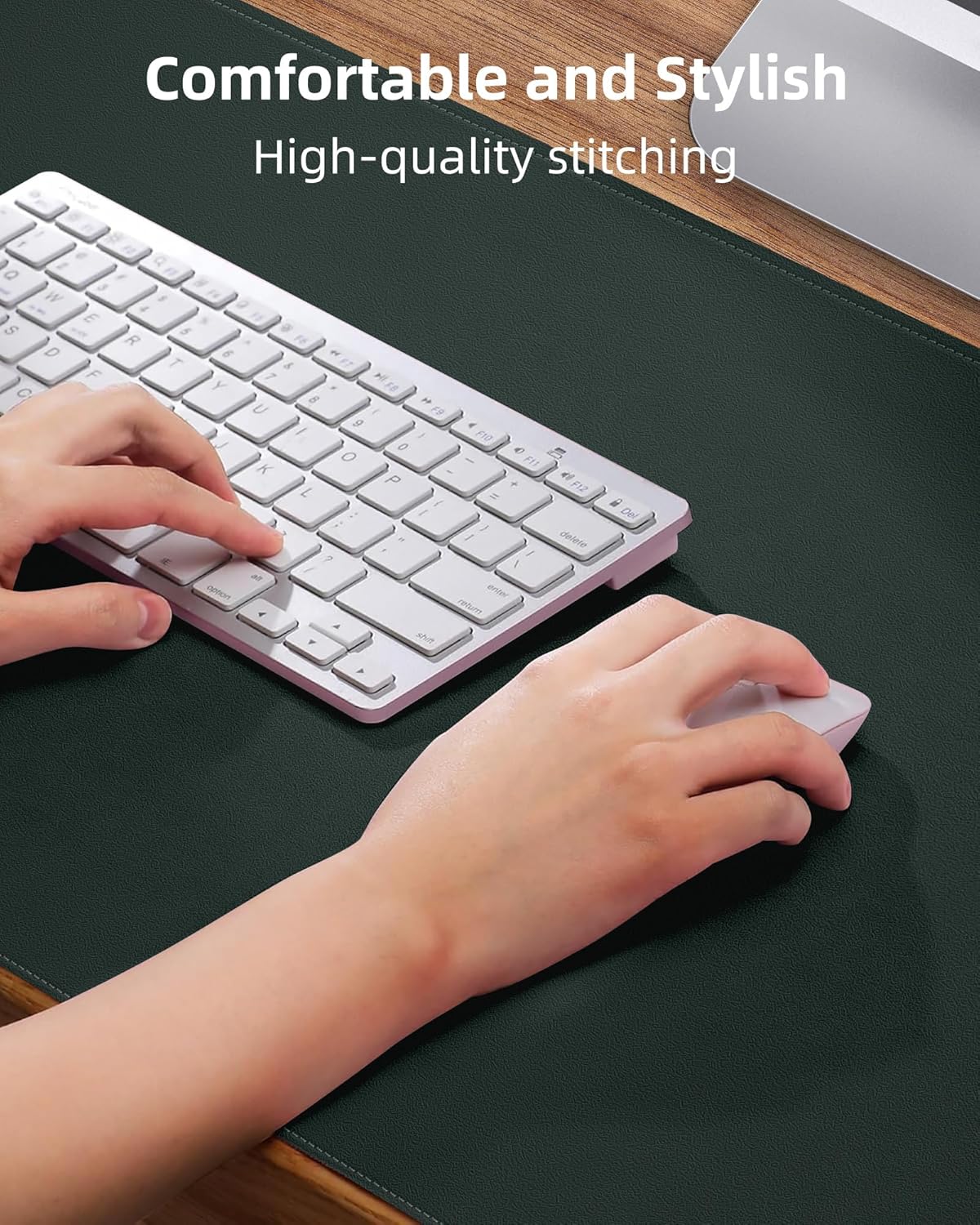 Leather Desk Pad Protector - 48" x 17" Non-Slip PU Leather Large Mouse Pad, Waterproof Desk Blotter Mat for Office and Home (Dark Green)