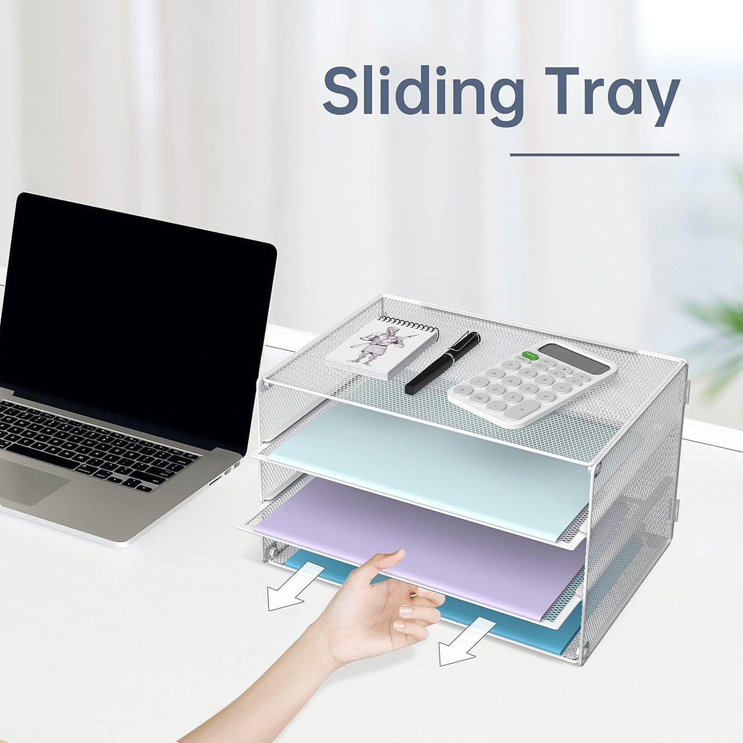 DALTACK 3 Tier Letter Tray Paper Organizer Mesh Metal Desk File Organizer for Home & Office, White 2 Pack