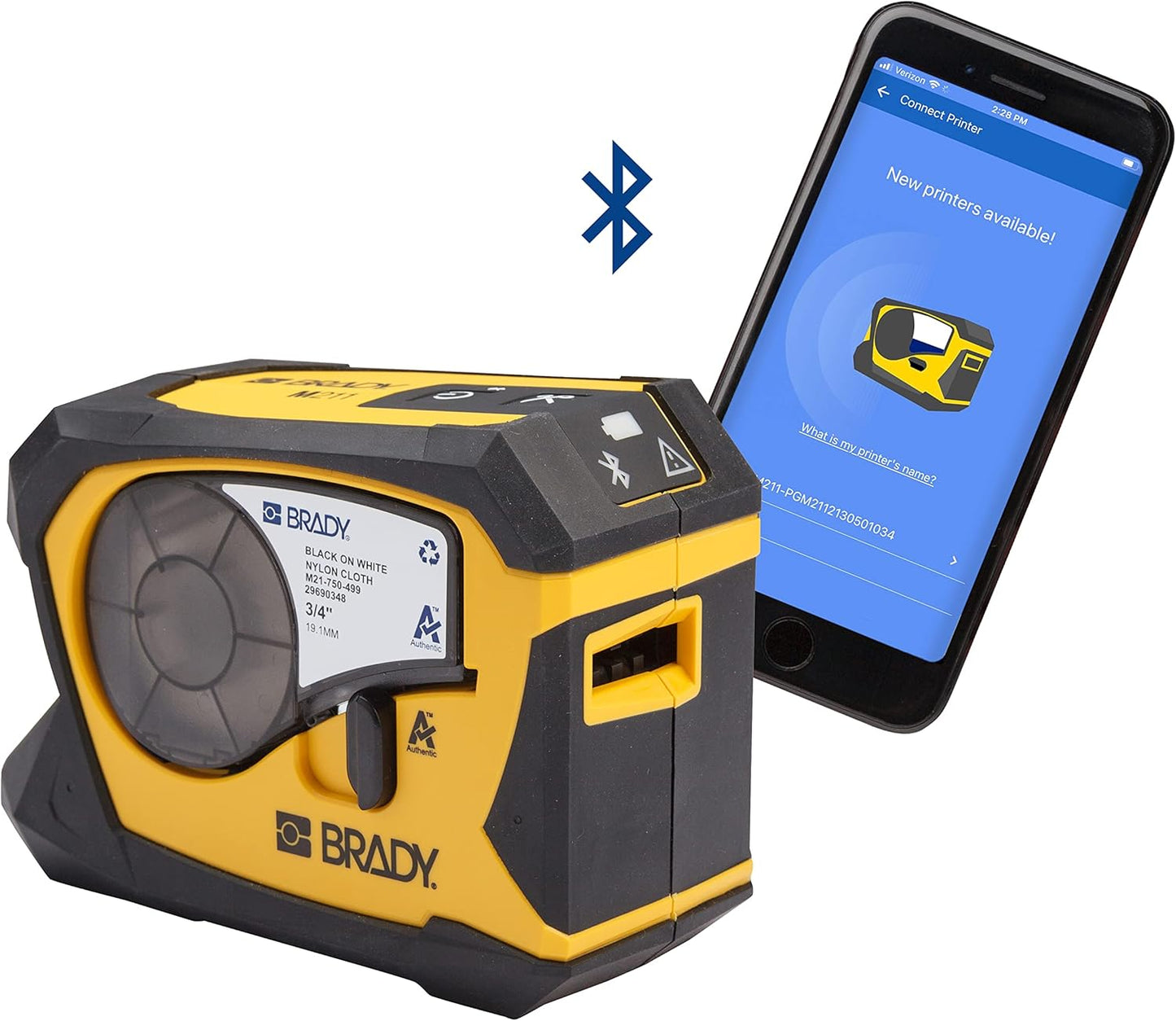 Brady M211 Portable Bluetooth Label Printer and Authentic Self-Laminating Wire Wrap Labeling Tape