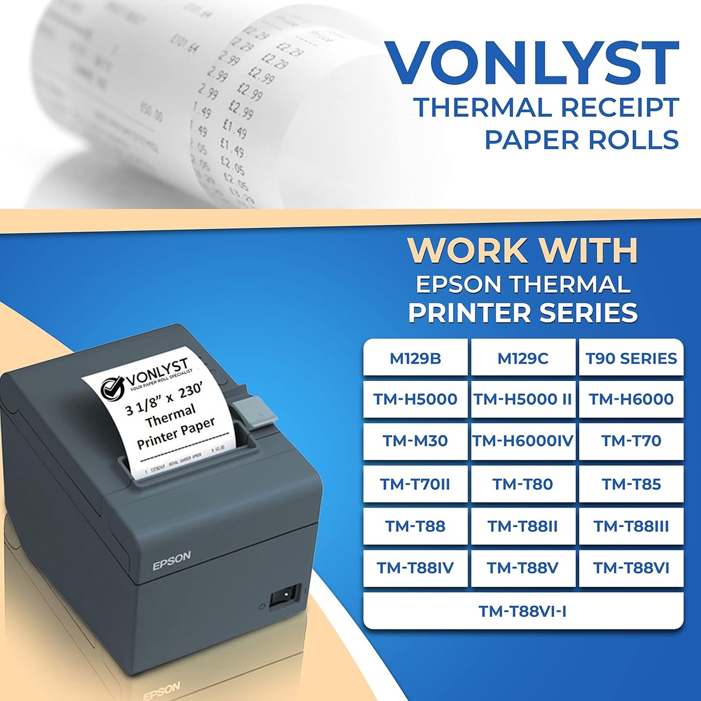 3 1/8 x 230 Thermal Paper Receipt Roll for Epson Printer (Pack 06 rolls)