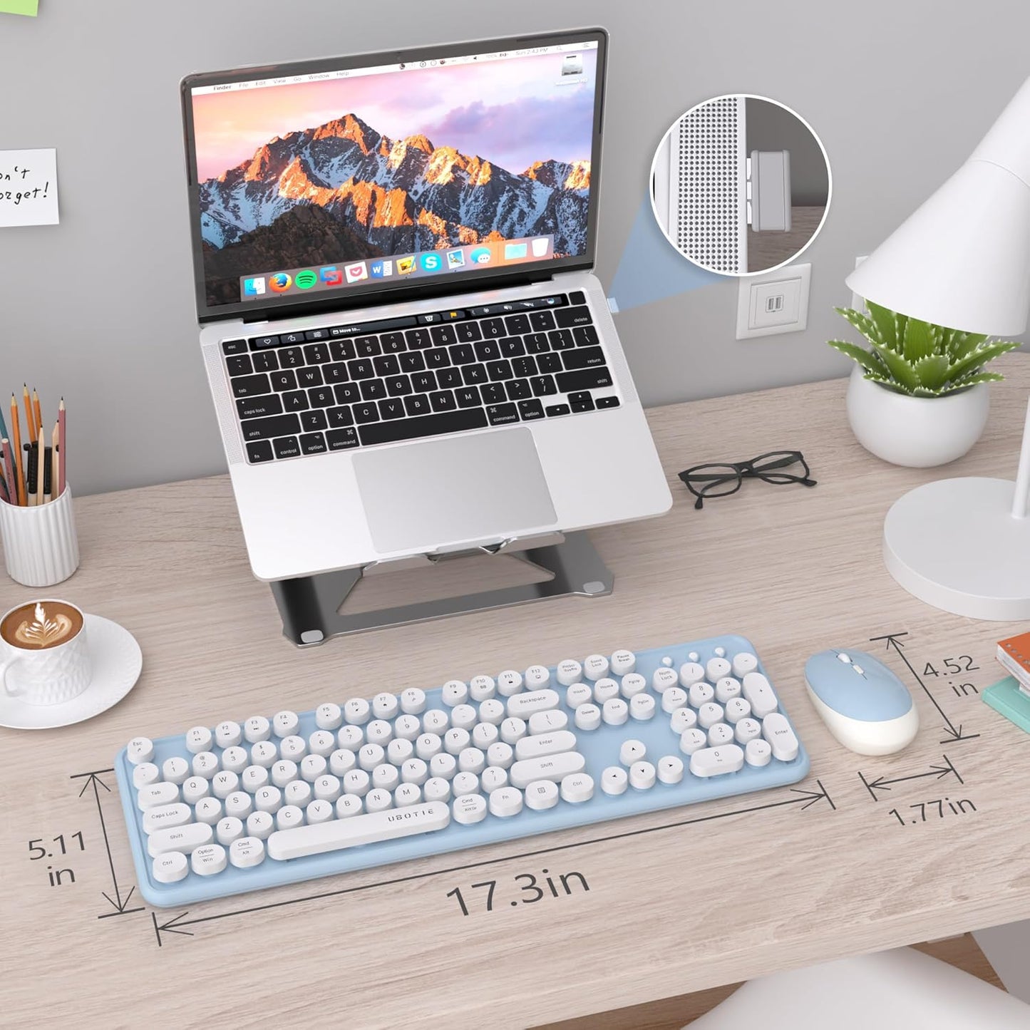 UBOTIE Colorful Computer Wireless Keyboard Mouse Combos, Typewriter Flexible Keys Office Full-Sized Keyboard, 2.4GHz Dropout-Free Connection and Optical Mouse (Blue-White)