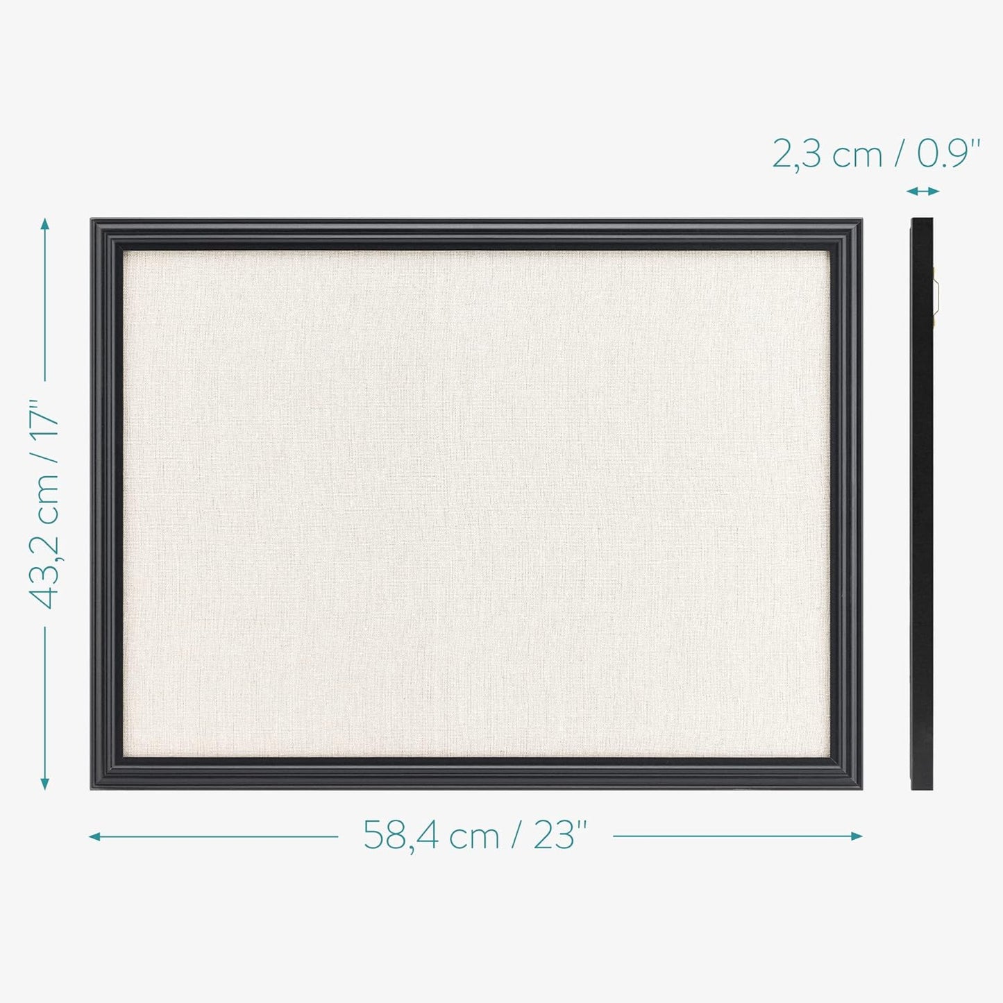 Navaris Framed Linen Bulletin Board - 17 x 23 inches Fabric Jewelry Organizer Pinboard for Wall Memory Memo Pin Board - Linen with Frame