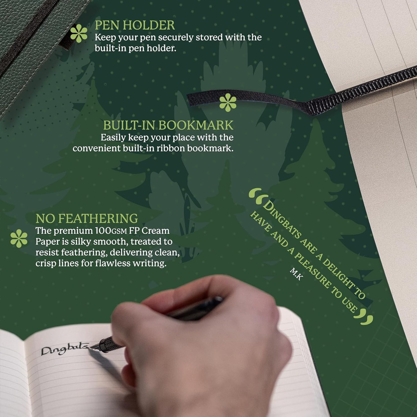 Dingbats* Wildlife Plain Writing Journal Notebook A5 - Vegan Leather Hardcover - Ideal for Work, Travel - Pocket, Elastic Closure, & Bookmark