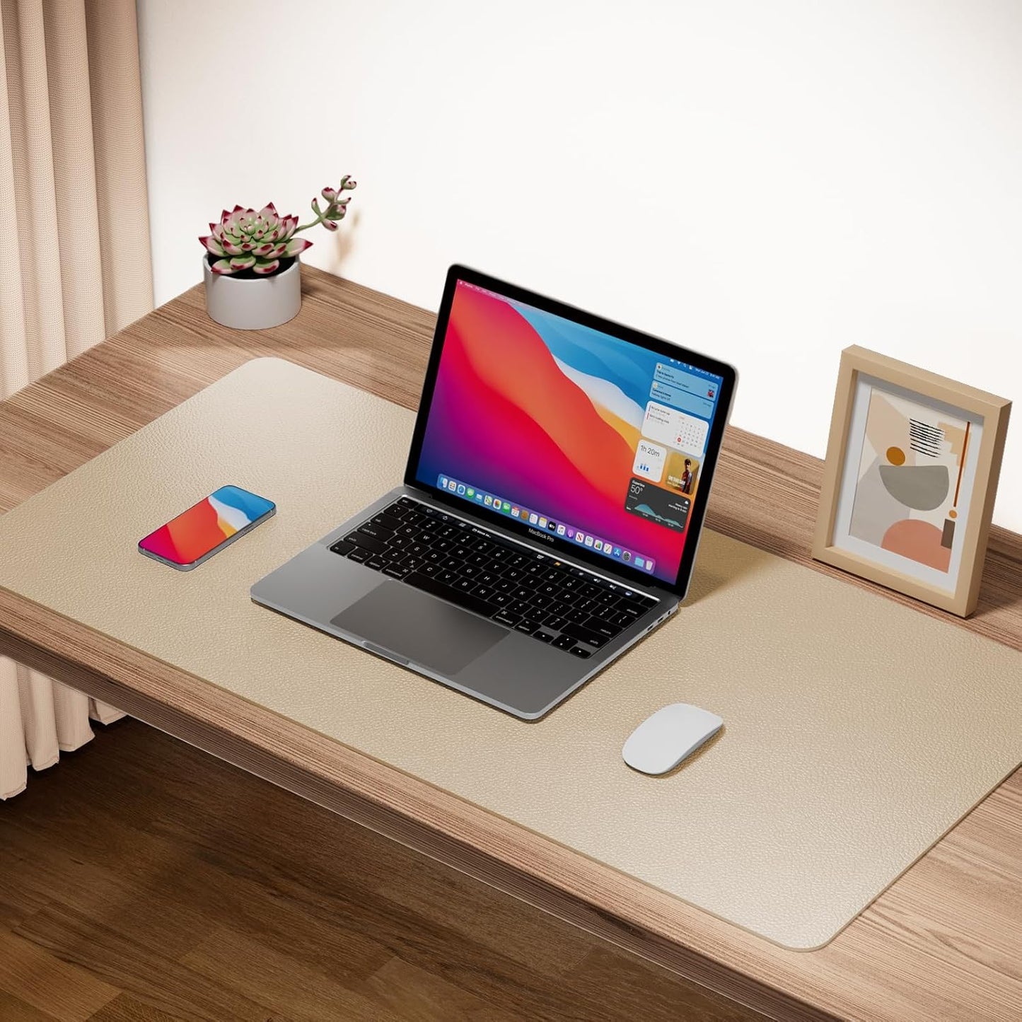 Boutilon Leather Desk Pad Protector,Non-Slip Mouse Pad,Laptop Desk Pad,Office Mouse Mat,Waterproof Leather Desk Blotter,Desk Writing Pad for Office and Home (XXXL-Beige,47"x 24")