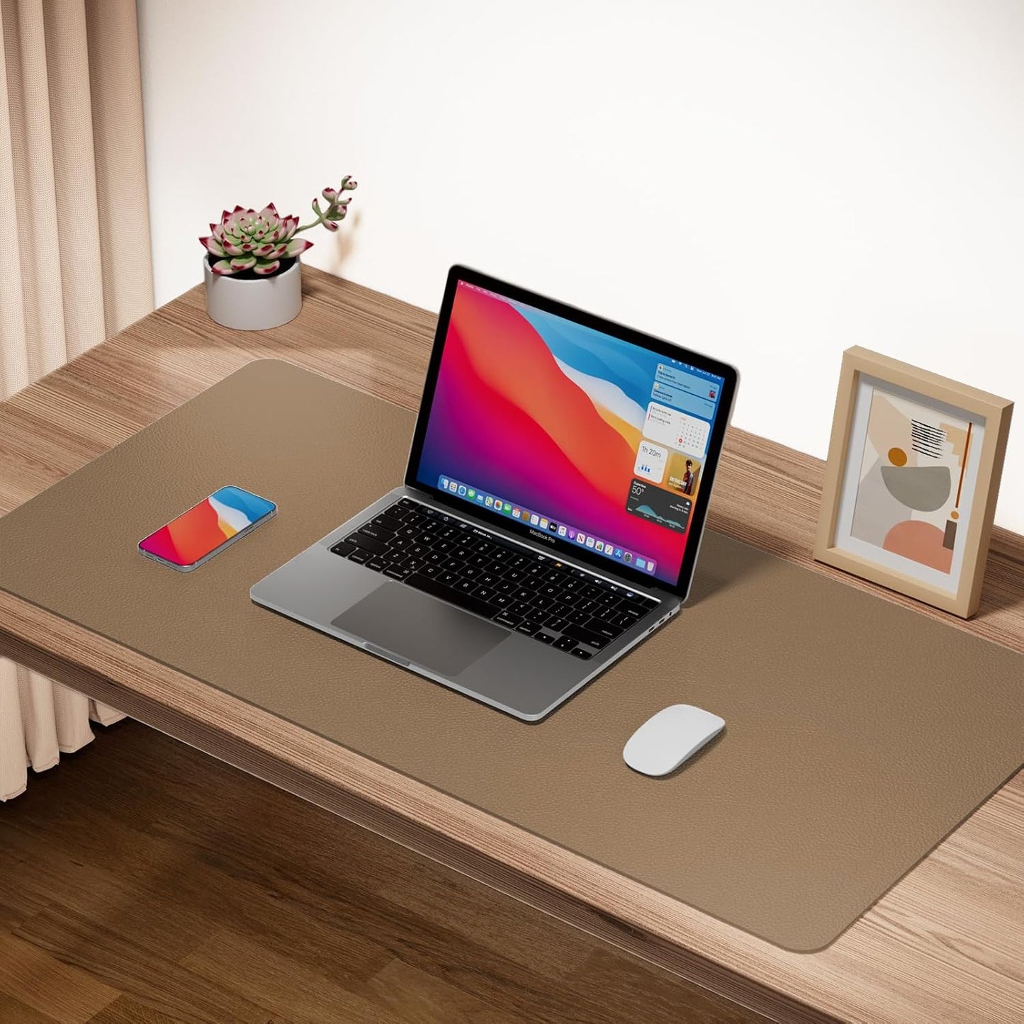 Boutilon Leather Desk Pad Protector,Non-Slip Mouse Pad,Laptop Desk Pad,Office Mouse Mat,Waterproof Leather Desk Blotter,Desk Writing Pad for Office and Home (S-Dark Apricot,24"x 14")