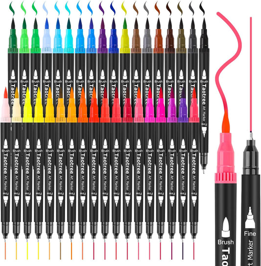 Taotree 36 Colors Dual Tip Art Markers Pens for Adult Coloring Books, Artist Fine & Brush Tip Coloring Marker Drawing Pens for Journaling Note Taking Lettering Calligraphy Craft Art Supplies Set