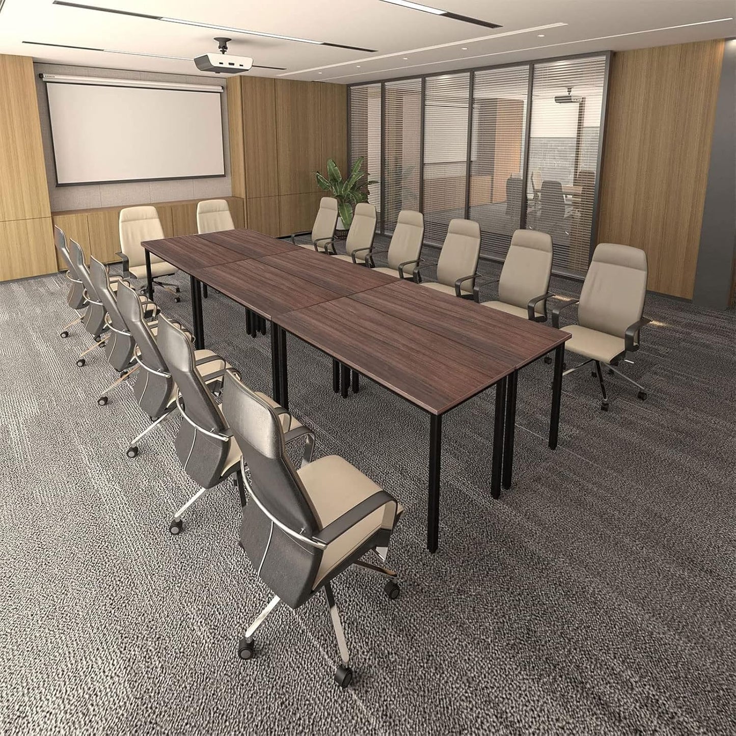Bonzy Home Conference Tables 14ft Office Computer Desk for Meeting Room Study Writing Printer Table for 16 People Save Space Design Rustic Vintage Walnut 6PCS (165.3"x47.2"x29.5")
