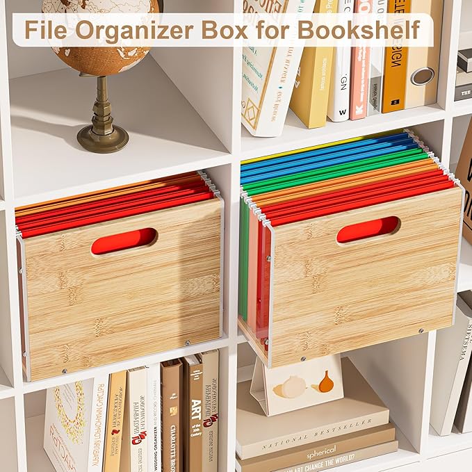 Sbanmao Clear Acrylic File Box Organizer, Bamboo Hanging Folder Storage Boxes - Image 5