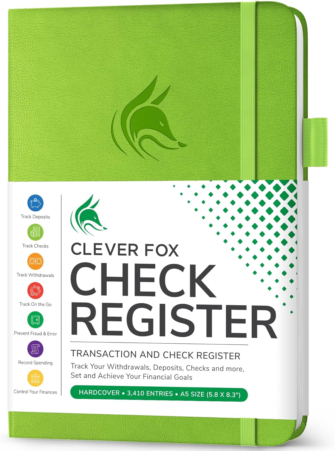 Clever Fox Check Register Book - Deluxe Transaction Register, Accounting Ledger Book, Checkbook Register & Checking Account Register Book for Personal and Work Use, A5 Hardcover - Green