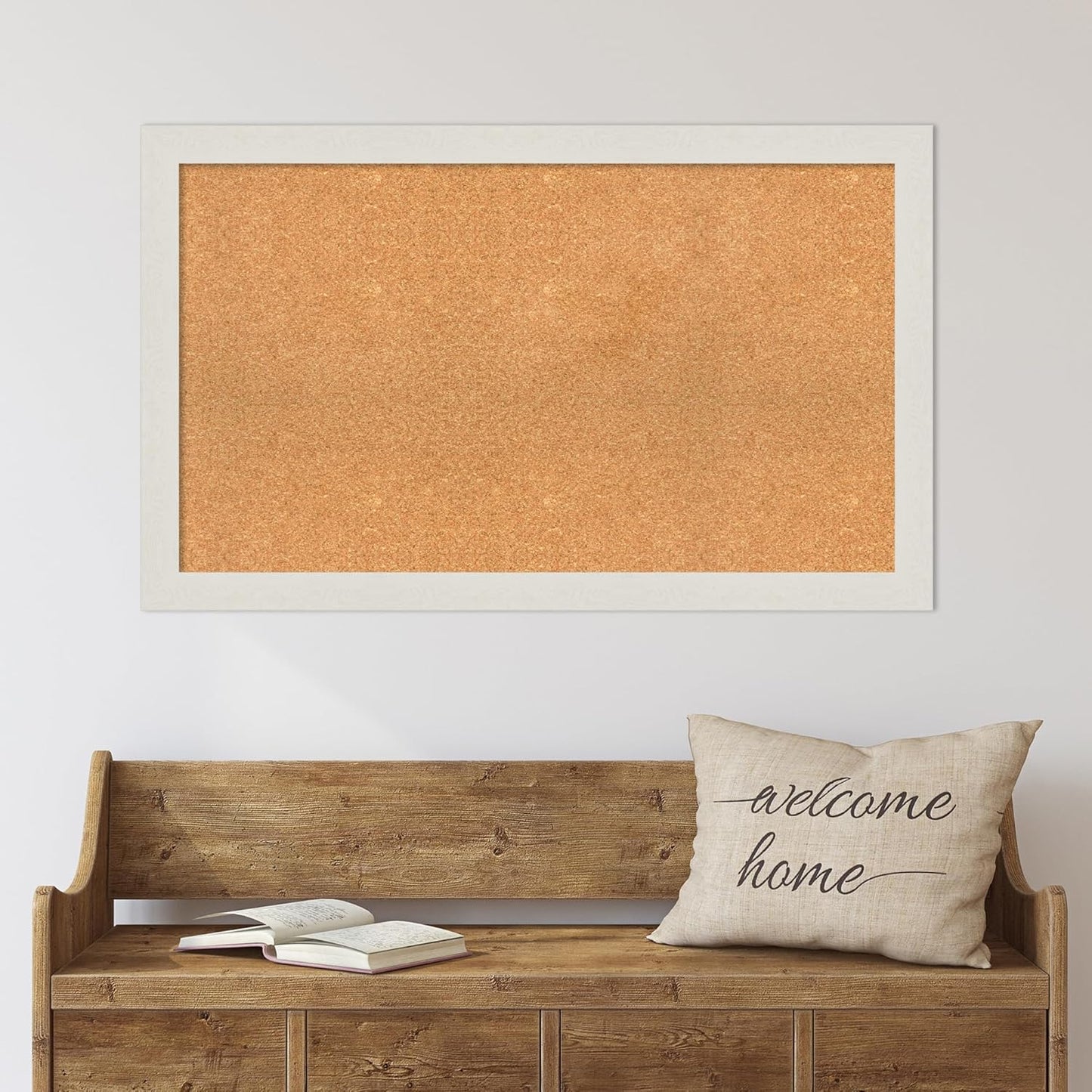 Amanti Art Natural Cork Board for Wall, 25x41 Vision Board with White Frame, Large Corkboard Office Decor for Home Organization, Country Rustic Corkboard Pinboard to Display Items for Home