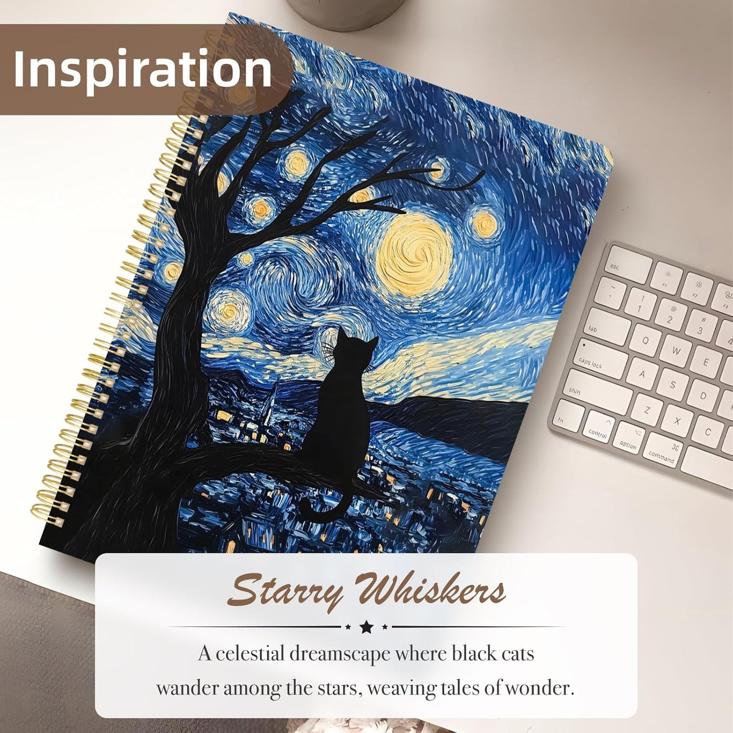 Cute Spiral Notebook journal A4 Aesthetic Pretty Design for Women Girls Kawaii with Pocket, 8.5 x 11 inch, Lined, Cat Galaxy