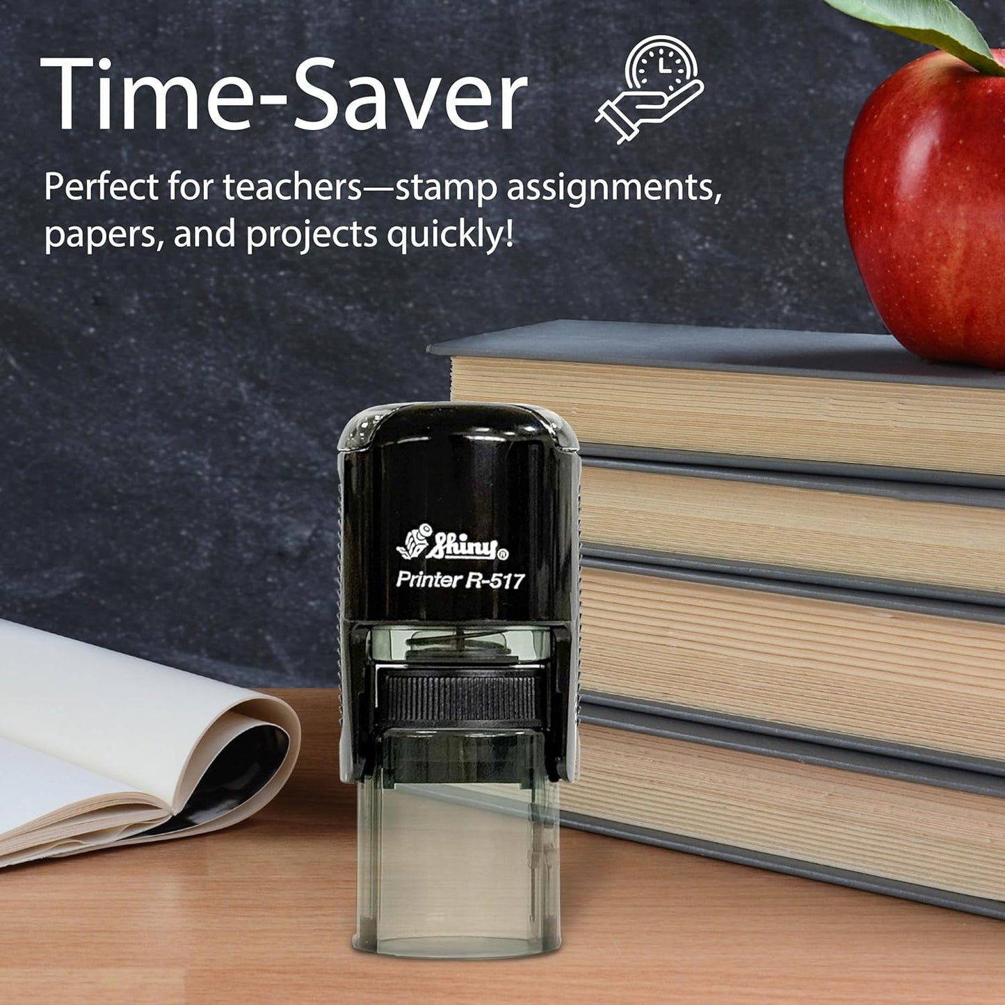 Shiny Wow Teacher Stamp, Round Self Inking Stamp for Classroom, Purple Ink