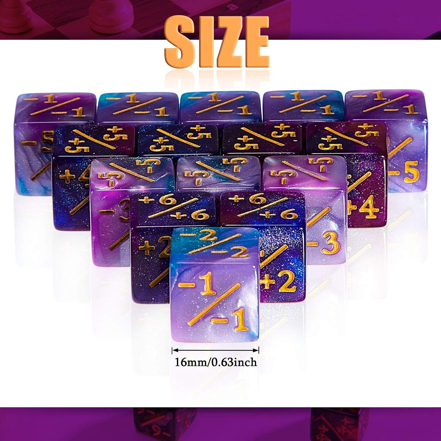 Sumind 24 Pcs Magic Life Counter Dice -1/+1 Counters Commander Buff Tokens 6 Sided Dice Loyalty Life Gifts Compatible with MTG CCG TCG Cards Gaming Accessory (Fresh Style)