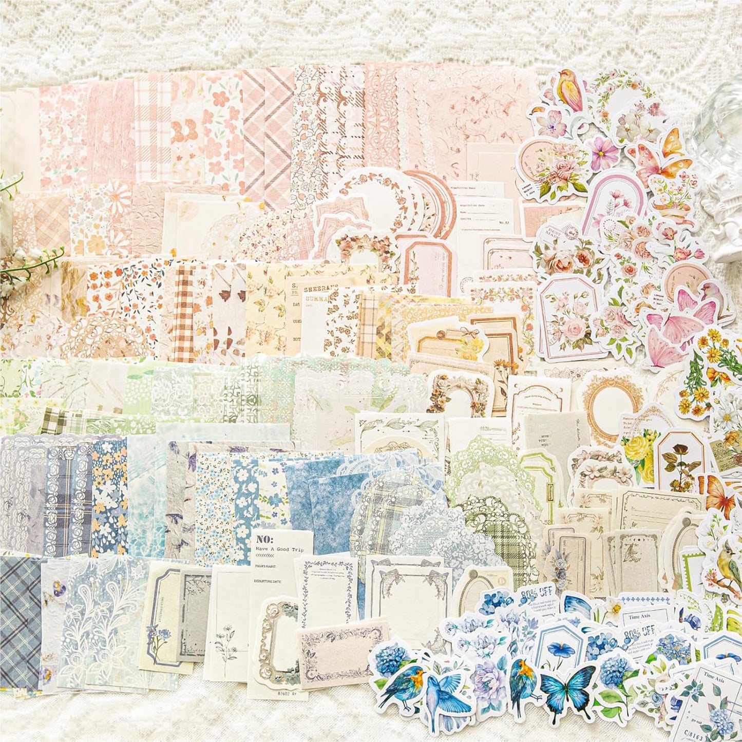 Doraking 100pcs Vintage Floral Scrapbook Paper Journaling Stickers Assorted Set, Material Paper Memo Junk Journal Supplies for Bullet Journaling Retro Crafts Planner Collage Card Album