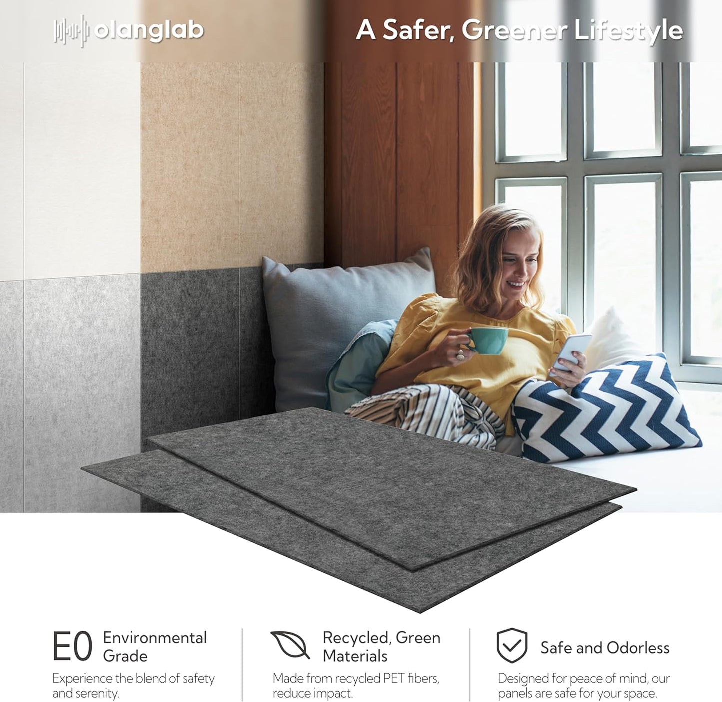 Olanglab Acoustic Wall Panels 10 Pack, 48 x 24 per Acoustic Panels Sound Absorbing, Sound Panels for Home Studio and Office, Plain Dark Gray