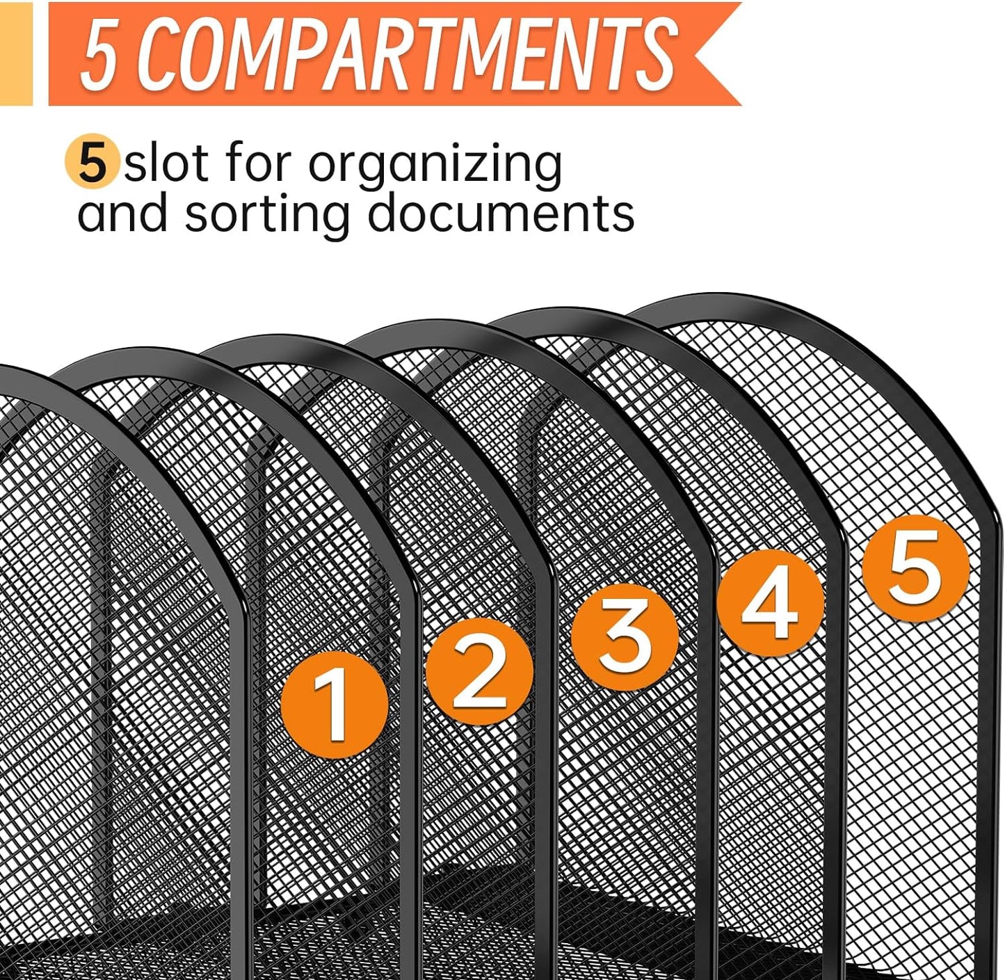 Desk File Organizer 5 Sections Desktop Organizer File Mail Sorter Office Organization File Folder Holder for Office School & Classroom (Black, 5 Section - 2Pack)