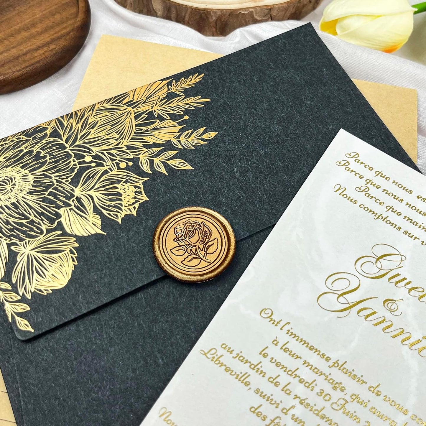 50Pcs Wax Seal Stickers Handmade Envelope Seals Self Adhesive Wax Stickers for Wedding Party Invitations, Envelope, Gift Wrap, Christmas(Rose Style, Bronze)