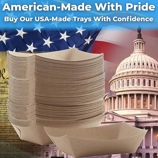 Eco Friendly USA-Made 3lb Food Holder Trays 250 Pk. Compostable Kraft Paper - Image 3