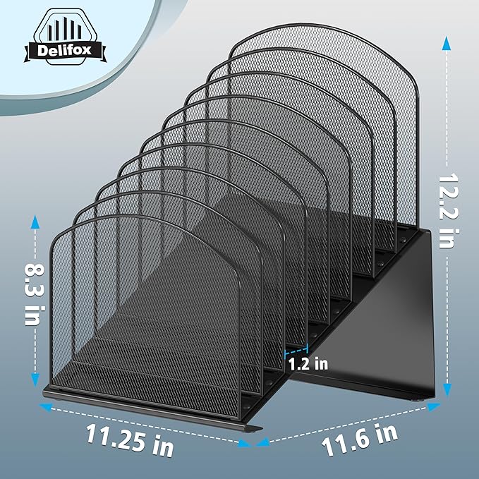 Inclined Desk File Organizer, 8-Section Upright Desk Organizer Standing File - Image 2