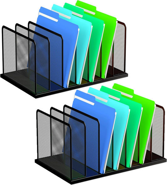 Kuntine.B Desk File Organizer 7 Upright Mesh Desktop Organizer File Sorter Office Organization File Holder for Home, Office & Classroom, 2 Pack