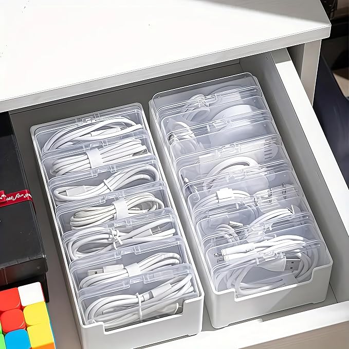 7 Box Cable Organizer Storage Box, Desktop Cable Management - Image 3