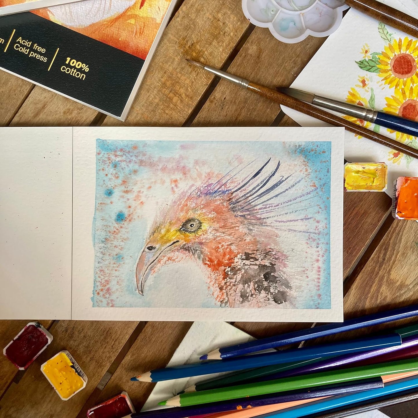 tumuarta Watercolor Paper Pad 100% Cotton, 5X7”, 140 LB, 300 GSM, 20 Sheets, Natural White, Acid Free, Cold Press, Watercolor Mixed Media Sketch Books for Watercolors, Acrylic and More.