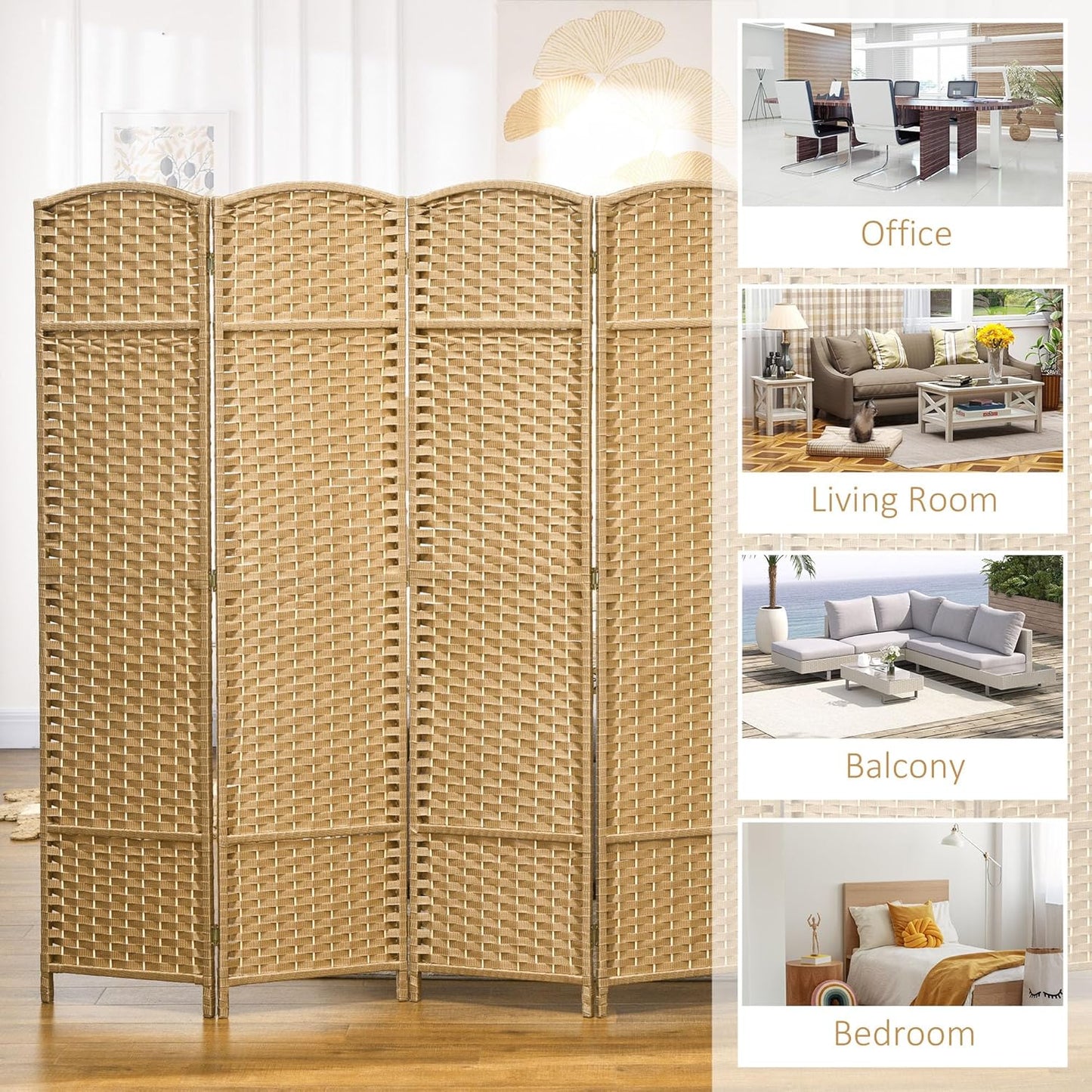 HOMCOM Room Divider, 6 Panel Folding Privacy Screen, 5.6' Tall Freestanding Wall Partition for Home Office, Bedroom, Nature Wood