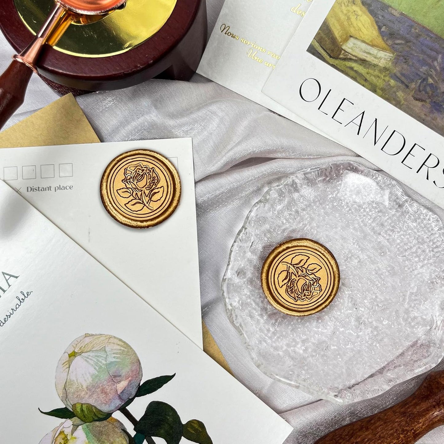25pcs Bronze Wax Seal Stickers, Rose Style, Self Adhesive, Waterproof for Wedding Invitations, Envelope, Gift Wrap, Christmas
