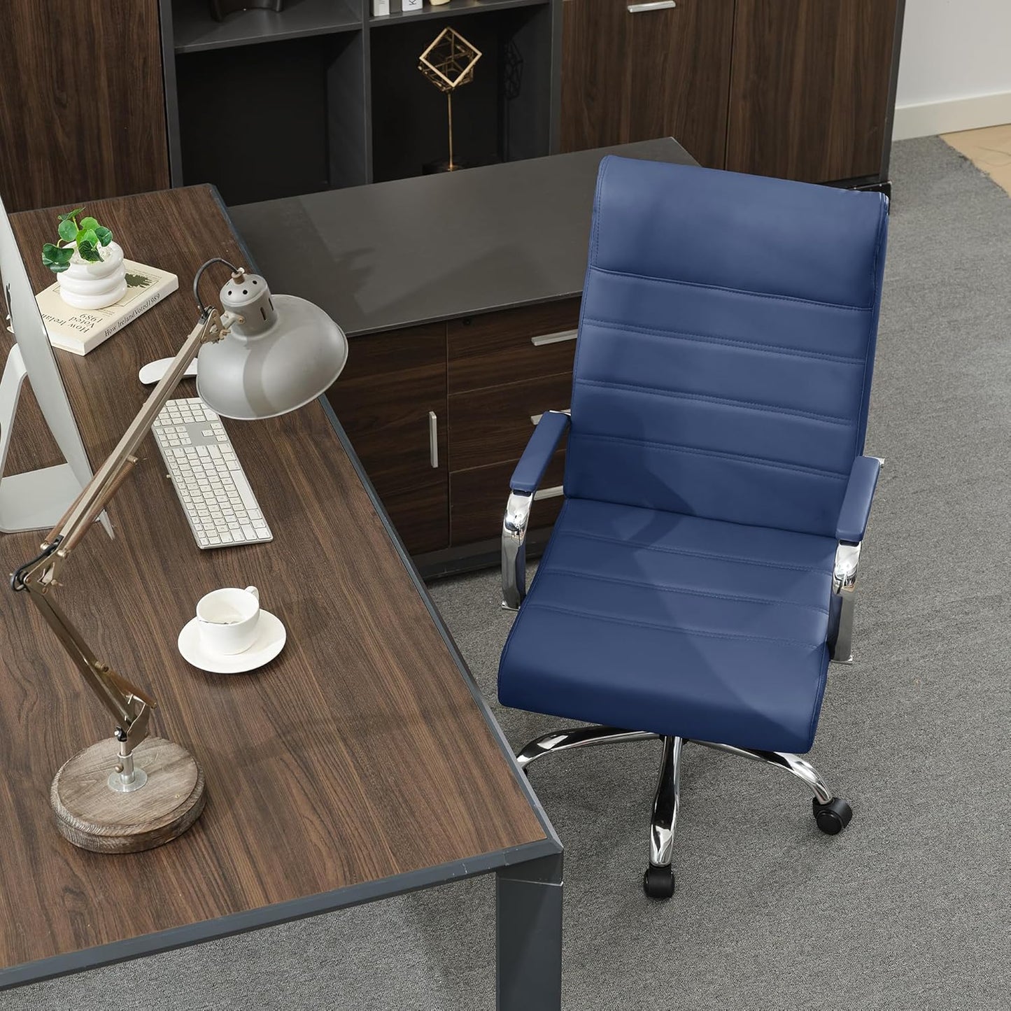 Modern Office Desk Chair, Conference Room Chairs, High Back Ergonomic Home ofiice Chair, Adjustable Height Swivel Executive Computer Chair with Padded Seat and Armrest (Blue)