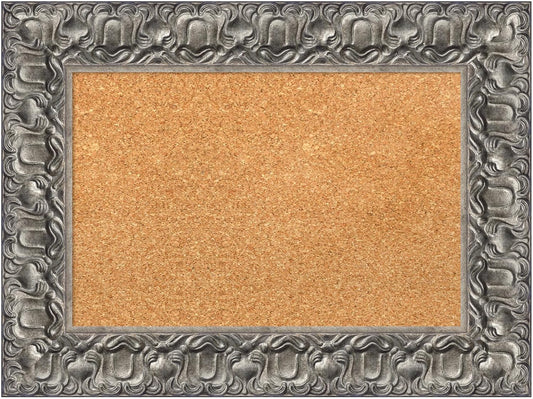 Amanti Art Natural Cork Board for Wall, 18x24 Vision Board with Silver Wood Frame, Small Corkboard Office Decor for Home Organization, Traditional Corkboard Pinboard to Display Items for Home