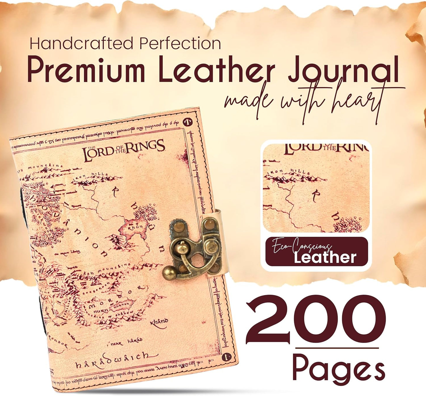 Spell Book of Shadow Lord of the Ring Leather Journal Diary with Clasp Lock – 200 Page Deckle Edge Leather Bound Notebook – Vintage Notebook for Writing, Drawing, Home, Office, Travelling