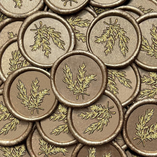 25Pcs Gold & Champagne Gold Seal Stickers Handmade Envelope Seals Self Adhesive for Wedding Party Invitations, Gift Wrap, Christmas (Gold Rosemary Style, Champagne Gold Wax)