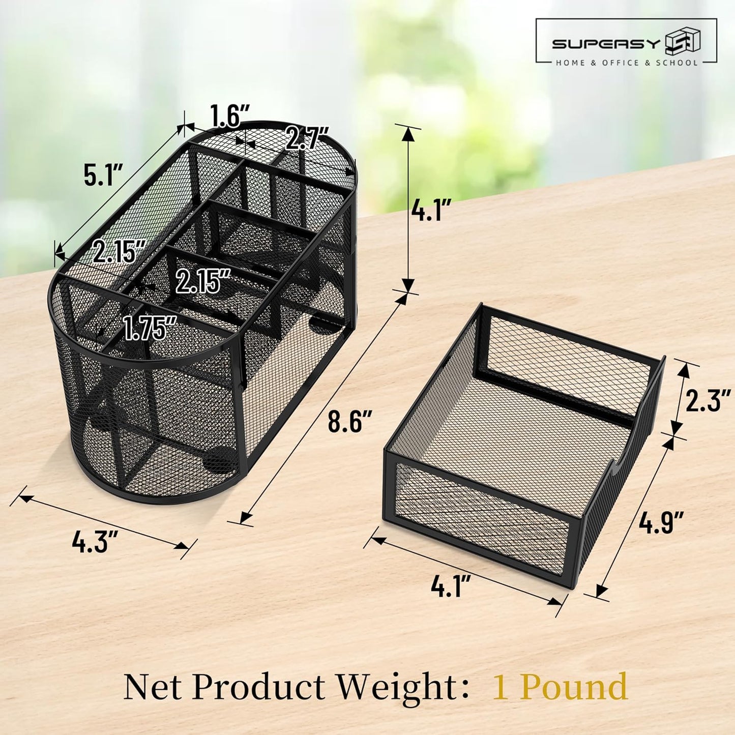 SUPEASY Mesh Desk Organizer, Desk Accessories & Workspace Organizers with Drawers, Pencil Holder for Desk with 9 Compartments for Office Supplies, 8.6 x 4.3 x 4.1 Inch, Black