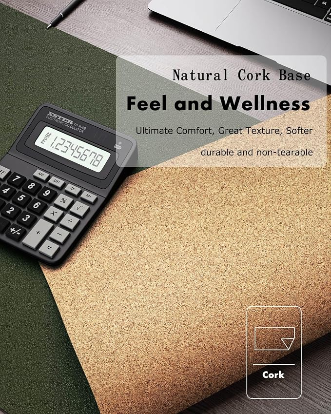 YSAGi Double-Sided Desk Pad, 23.6"x13.7" Leather Desk Mat, Eco Cork Desk Pad - Image 2