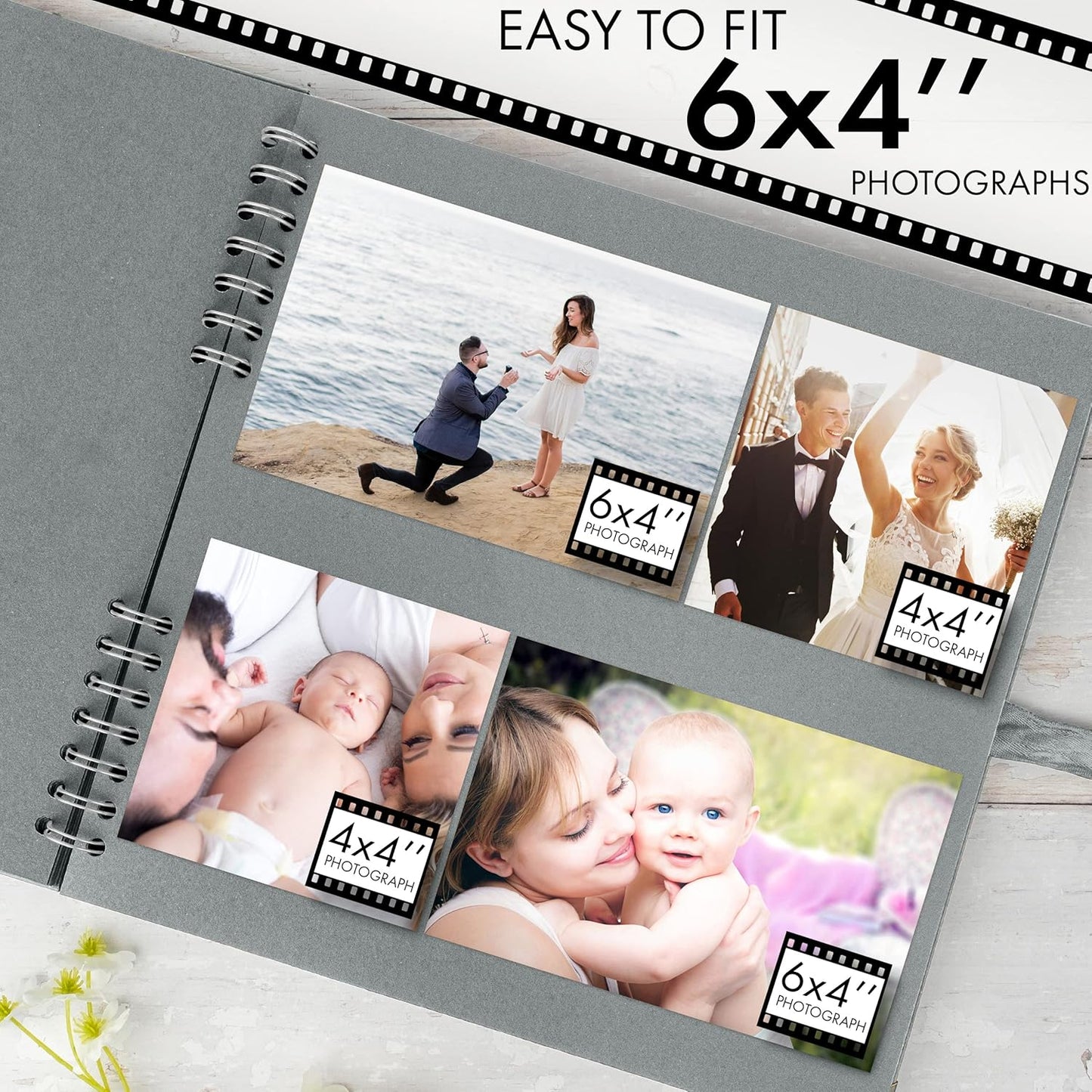 Bstorify Square Scrapbook Photo Albums 80 Pages (11 x 11 Inch) Grey Thick Paper, Hardcover, Ribbon Closure - Ideal for Your Scrapbooking Albums, Art & Craft Projects (Grey, 11 x 11 Inch)