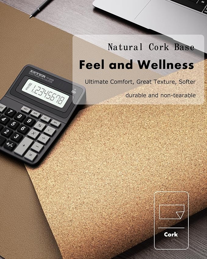 YSAGi Double-Sided Desk Pad, 31.5"x15.7"Leather Desk Mat, Eco Cork Desk Pad - Image 3