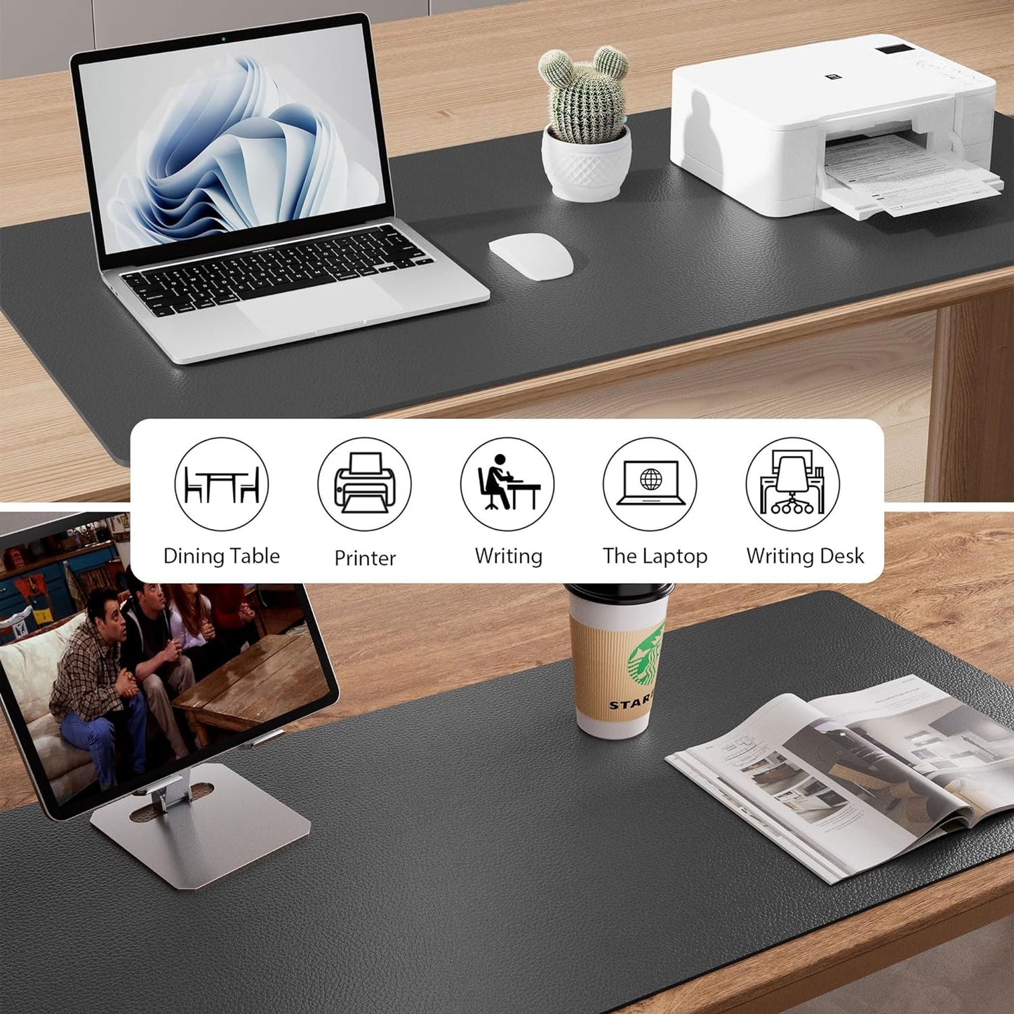 Aothia Leather Desk Pad Protector, Mouse Pad, Office Desk Mat, Non-Slip PU Leather Desk Blotter, Laptop Desk Pad, Waterproof Desk Writing Pad for Office and Home (48"x17", Gray)