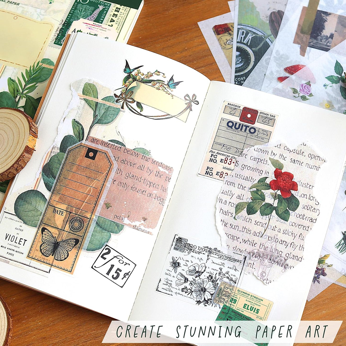 Washi Vintage Stickers for Scrapbooking - Ephemera Book for Journaling with 453 Stickers and 20 Scrapbook Papers. Ephemera for Junk Journals, Journaling Supplies